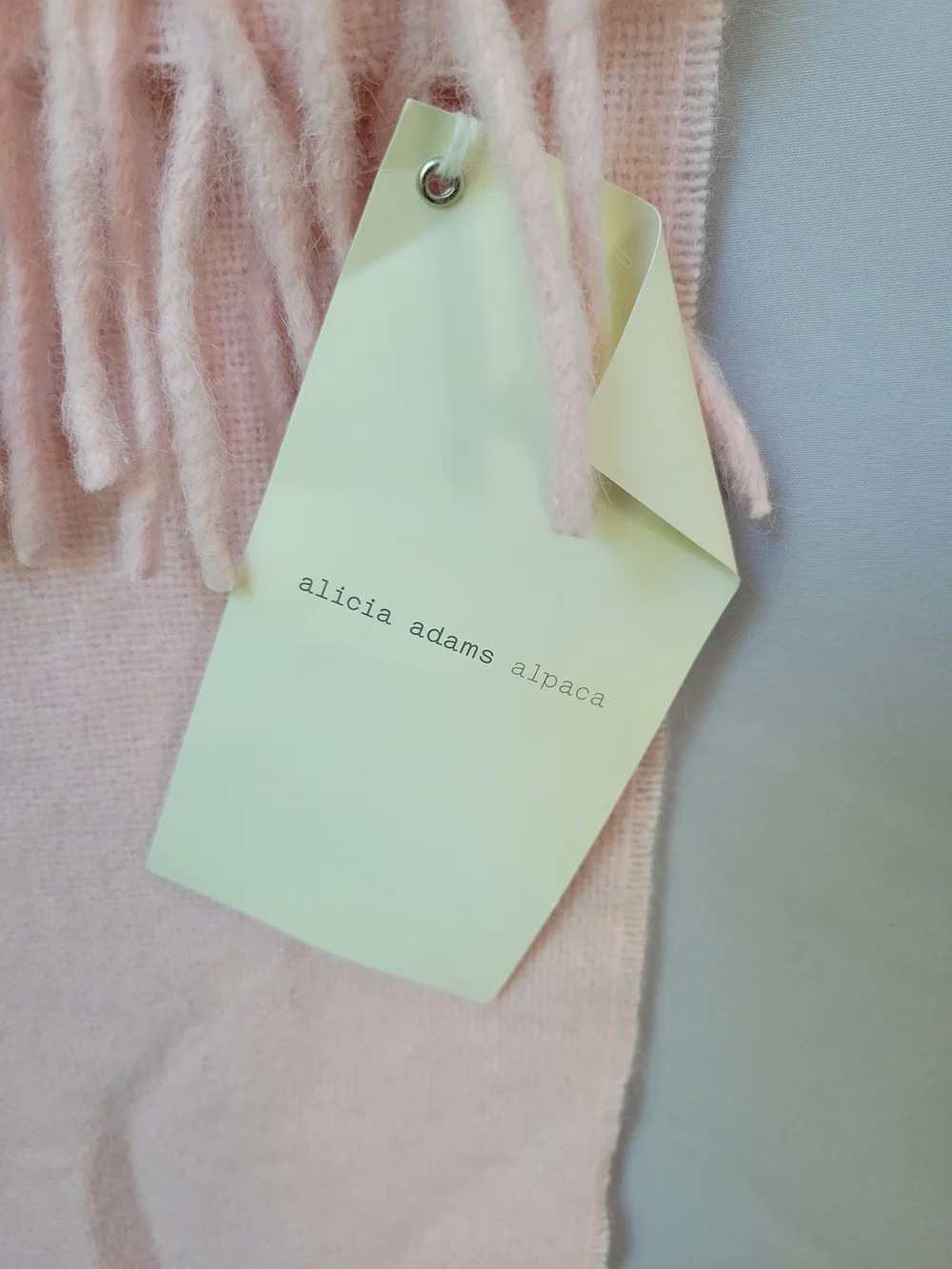 NEW Alicia Adams Alpaca Wool Fringe Patmos Throw Scarf Light Pink